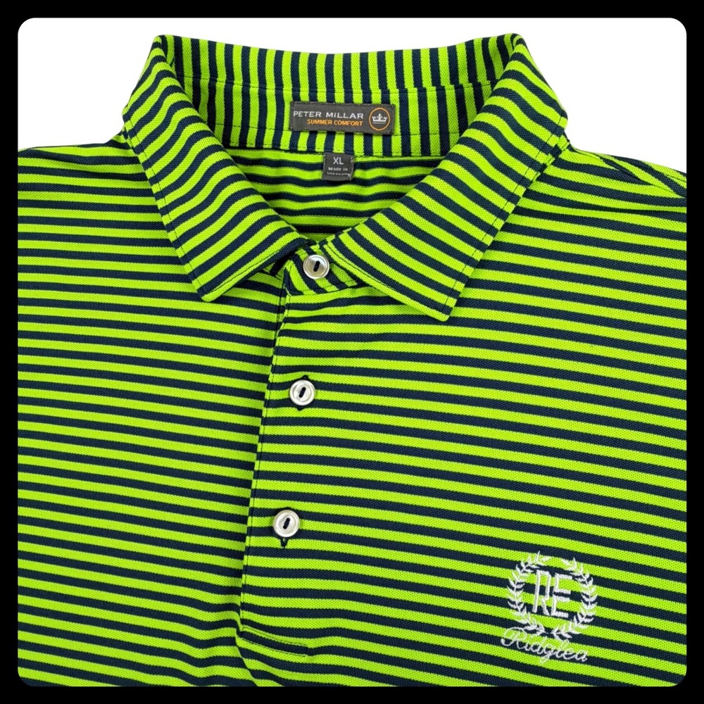 Peter Millar Summer Comfort RIDGELEA CC Polo Shirt Men XL Green Striped FW Texas